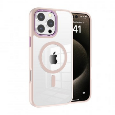 iPhone 16 Pro Clear Hard Case Cover with Metal Camera Lens: Magnetic Design, MagSafe Compatibility, Enhanced Camera Screen Guard, Anti-Scratch Protection - Pink